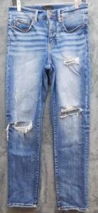 Pantalones de mezclilla rectos al tobillo negros con hebilla # 75 para mujer 28 azules con bigotes desgastados - Imagen 1 de 12