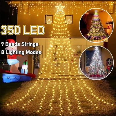 1/2Pc LED Outdoor Waterfall String Lights Christmas Tree Waterproof Garden Decor - Image 1 of 4