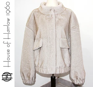 Giacca cappotto corto HOUSE OF HARLOW pelliccia di visone sintetica shearling teddy con tasche taglia L - Foto 1 di 13
