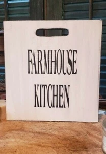 Primitive Olde White Farmhouse Wood Sign/Cutting Board Folk Art Country Decor  - Picture 1 of 4