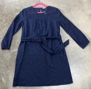 GAP Navy Blue All Over Eyelet Long Sleeve Waist Tie Shift Dress Med. Cotton NEW - Picture 1 of 9
