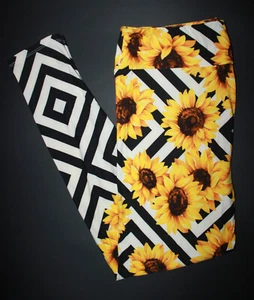LuLaRoe Womens Leggings Size TC Sunflowers Black Yellow Floral Dipped White NWT - Picture 1 of 3