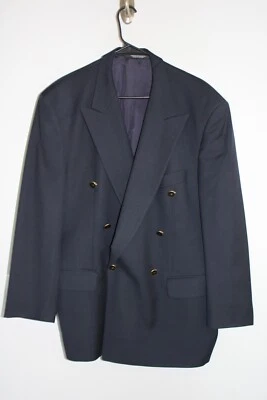 NAVY-BLUE D.FINE 100% WOOL DOUBLE-BREASTED METAL BUTTON BLAZER JACKET sz 44R - Image 1 of 4