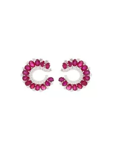 Lab Burmese Ruby Front Hoop Earrings 925 Sterling Silver Adorable Women Jewelry - Picture 1 of 5