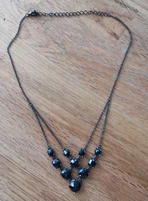 Tolle Jett, Strass- Kette Collier, Gothic, Böse Königin, schwarz, Dunkelsilber - Bild 1 von 4