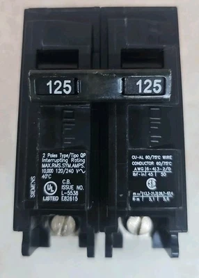 SIEMENS  Q2125 125-Amp Double Pole Type QP Circuit Breaker, 120/240V - Image 1 of 4