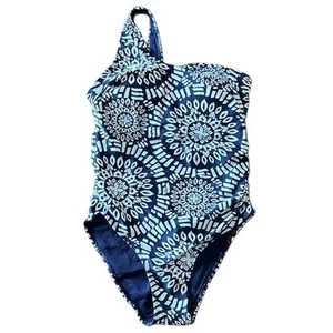 Nicole Miller marineblau und weiß Tribal Print One Shoulder Badeanzug, Größe 8 - Bild 1 von 4