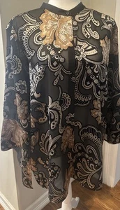 Lafayette 148 Black Gold Paisley Floral Burnout Blouse Tunic Top Size XL - Picture 1 of 9