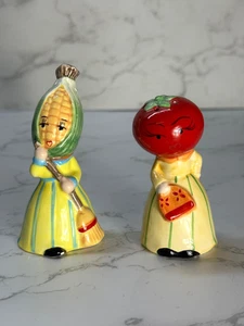Vintage anthropomorphe Gemüse Mais & Tomaten Salz & Pfefferstreuer - Bild 1 von 9