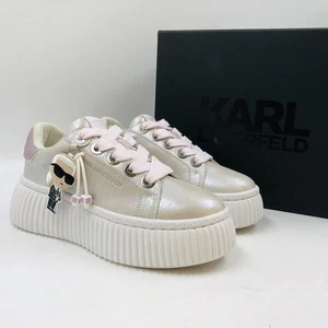Karl Lagerfeld Damen Silber Weiß Leder Sneaker Schuhe EUR 38 UK 5 US 7 - Bild 1 von 19