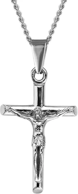 ® Crocifisso Collana Uomo Oro 18K O Argento Su Base Di Acciaio Inossidabile 316L - Immagine 1 di 4