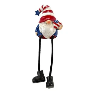 Americana Gnome holding American Flag Heart with Dangly Legs Figurine 7 Inch - Picture 1 of 7