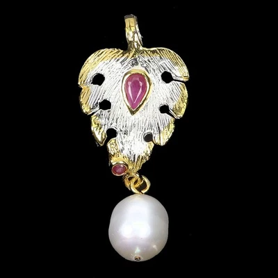 Colgante de plata de ley 925 pera rubí 5x3 mm perla piedras preciosas naturales joyería Foto 1 de 4
