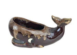 Vintage Sperm Whale Planter Kitchen Sponge Caddy Brown Drip Redware - Picture 1 of 8
