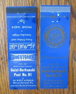 AMERICAN LEGION POST #91 MATCHBOOK COVERS: MOUNT CARMEL, PA EMPTY MATCHCOVERS A9 - Picture 1 of 2