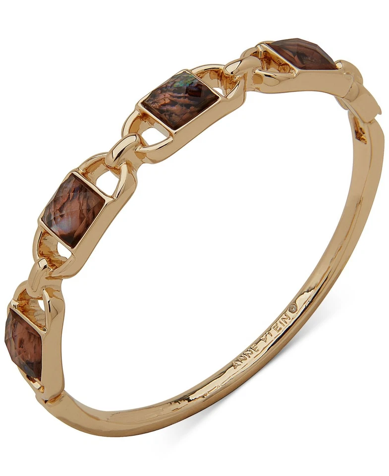 Anne Klein 女式金色多水晶椭圆形铰链手镯紫色 — 第 1/1 张图片