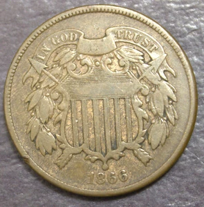 1866 Two Cent Piece Fine Lot F 380 - Picture 1 of 2