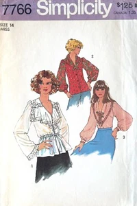 70er Jahre Simplicity Misses Bluse Muster 7766 Größe 14 UNGESCHNITTEN - Bild 1 von 2