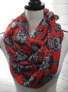 SUGAR SKULL DAY OF THE DEAD DIA DE LOS MUERTOS Red INFINITY SCARF - Picture 1 of 2