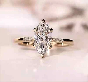 14K Gold Finish 2Ct Marquise Cut Lab Created Engagement Solitaire Ring - Picture 1 of 7
