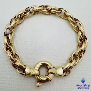 9ct Yellow Gold 9K Double Link Belcher Bracelet Bolt Ring 19cm 20.48Grams - Picture 1 of 4