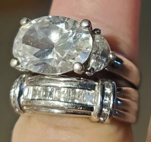 Sterling Silver 925 Size 6 DQ  CZ Diamonique 2 PC Wedding Set 1023 - Picture 1 of 9