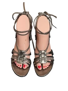 Christian Dior high heel sandals gold metallic ankle tie heels size 38 us 8 - Picture 1 of 10