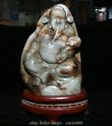 14" Old Chinese Hetian Jade Carving Feng Shui Mammon Money Wealth God Statue