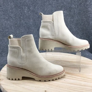Dolce Vita Boots Womens 10 Huey H2O Chelsea Cream Pull On Ankle Top Block Heels - Picture 1 of 17