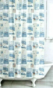 Famoso Hogar FAIR HARBOR Tela Cortina de Ducha Barcos Faro Bandera Náutica Nuevo - Imagen 1 de 4