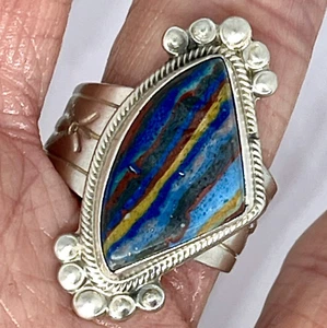 Navajo Regenbogen Kalsilika Ring Sterling Gr. 10 gestempelt Band Indianer Yazzie - Bild 1 von 8