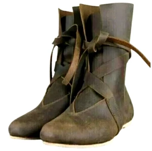 Medieval Viking Leather LARP Boots - Renaissance Cosplay Shoes solid leather - Picture 1 of 5