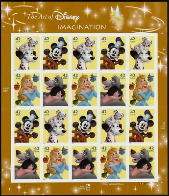 THE ART OF DISNEY US 2008 SCOTT #4342-4345 IMAGINATION 20 MNH VF 42c STAMP SHEET - Image 1 of 2