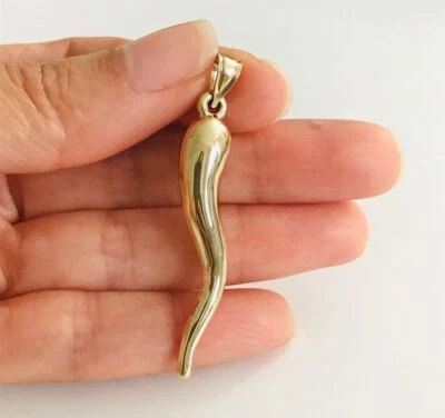 Colgante 3D con dije de cornicello de cuerno italiano de oro amarillo real de 14K - 2" de largo - 14K6389 Foto 1 de 4