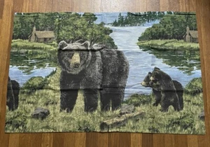 Vintage Pair Black Bears Pillow Shams Forest Wilderness Camping Log Cabin 27x41 - Picture 1 of 4