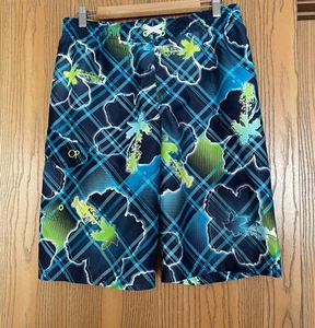 BOYS OP SWIM TRUNKS BOARD SHORTS SIZE 18 XXL 11” INSEAM EXTRA LONG NAVY TEAL - Picture 1 of 7