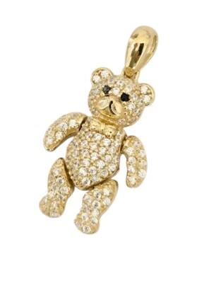 Nuevo Collar Colgante Oso de Peluche Movimiento Oro Amarillo 14k Foto 1 de 4