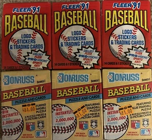 (3)1991 Fleer Baseball & (3) 1991 Donruss Baseball Factory Sealed Packs - Picture 1 of 1