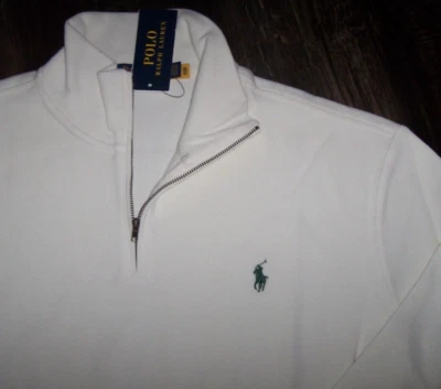 NWT Polo Ralph Lauren CHIC CREAM IVORY Half-Zip Sweater Men's XL DARK BLUE PONY - Image 1 of 4