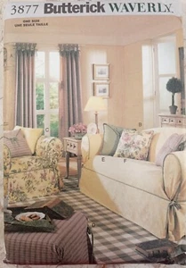 Waverly BUTTERICK 3877 Sew Pattern UNCUT Home Drape Slipcover sofa chair Pillow - Picture 1 of 8