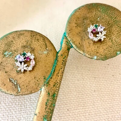 Pendiente diario plata esterlina oro blanco 14k vermeil cubo flor tachuela Foto 1 de 4