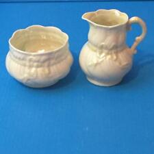 BELLEEK Ireland Yellow RIBBON SUGAR & CREAMER Black Mark 1927- 41