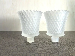 Set of 2 White Frosted Homco Diamond Glass Candle Votives - Picture 1 of 4