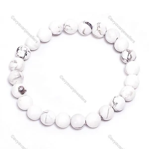 Gift For Her 925 Silver White Howlite Gemstone Beaded Adjustable Bracelet - Picture 1 of 6