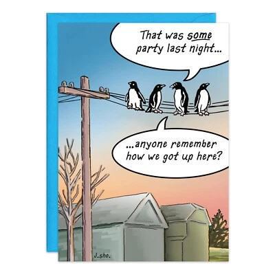 Humor Funny Penguins Powerline Card Friend oatmeal studios Him Man Her - Image 1 of 2