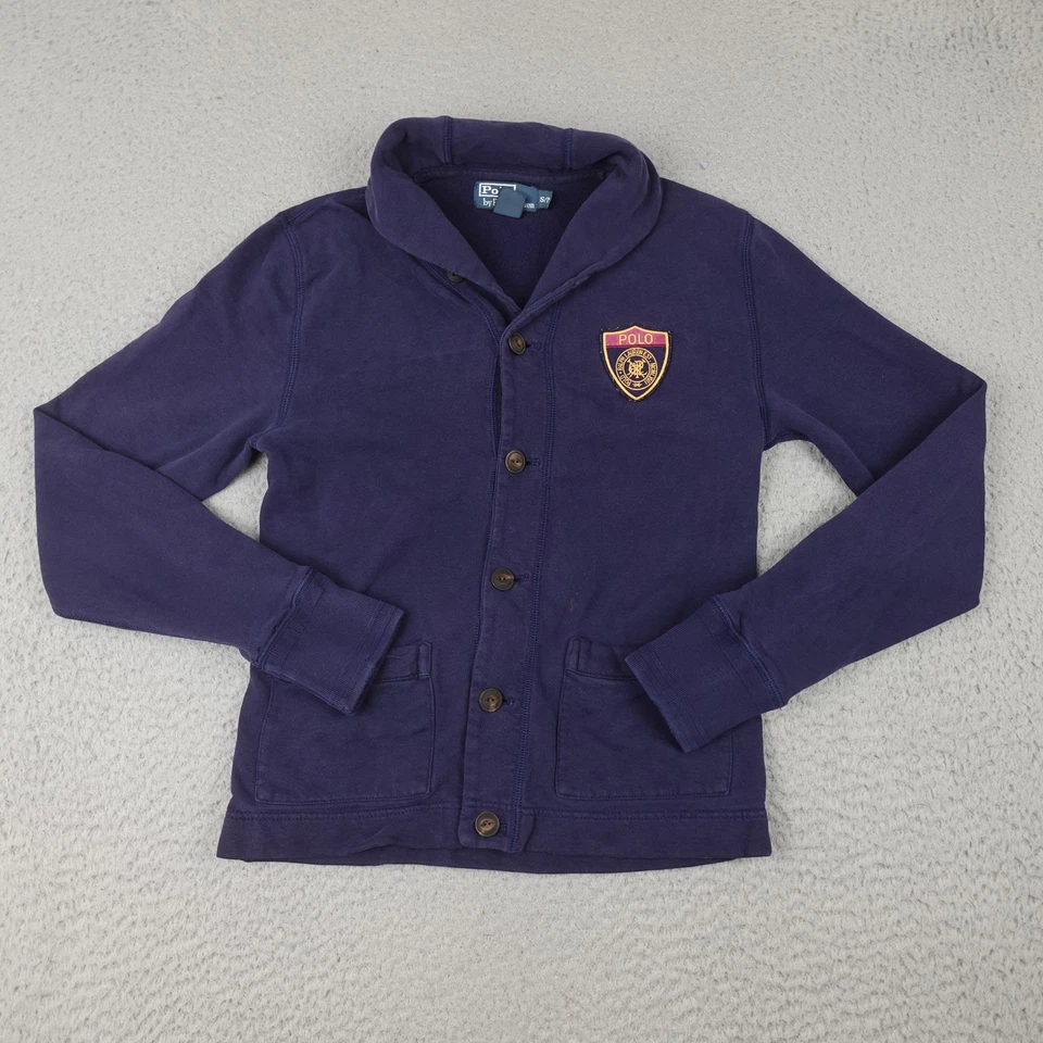 Polo Ralph Lauren Cardigan Sweater Mens Small Blue Shawl Collar Button Up Patch - Image 1 of 4