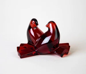 Baccarat Red Love Birds Saint Valentin Doves Figurine Paperweight Vintage Signed - Picture 1 of 7
