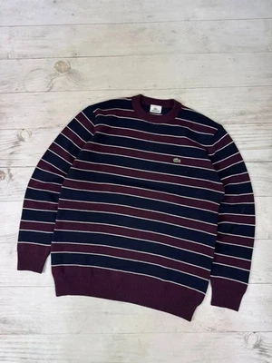 Suéter tejido de lana a rayas vintage Lacoste para hombre talla L borgoña Foto 1 de 4
