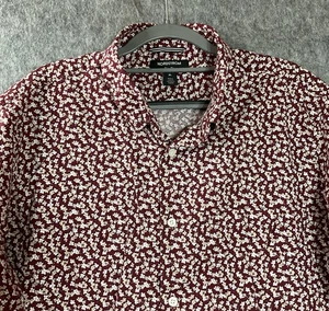 Nordstrom Shirt Mens XL Red Floral Linen Blend Button Up Preppy Trim Fit - Picture 1 of 10