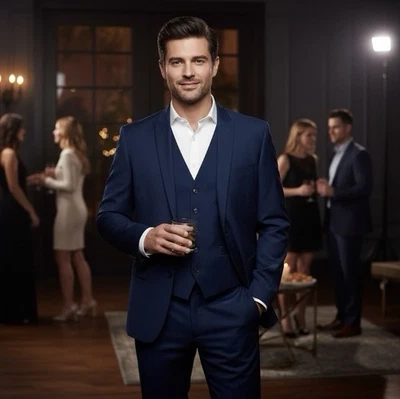 INC International Concepts Azul 3 Piezas Traje Calce Ajustado Deportivo Abrigo Pantalones Chaleco M Foto 1 de 4